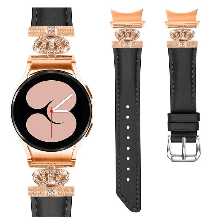 Crown Rhinestone Watch Band for Samsung Galaxy Watch 5 / Watch4 44mm 40mm Bracelet Strap with Rose Gold Buckle - Black