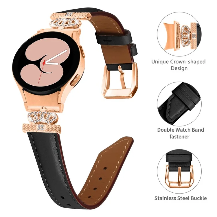 Crown Rhinestone Watch Band for Samsung Galaxy Watch 5 / Watch4 44mm 40mm Bracelet Strap with Rose Gold Buckle - Black