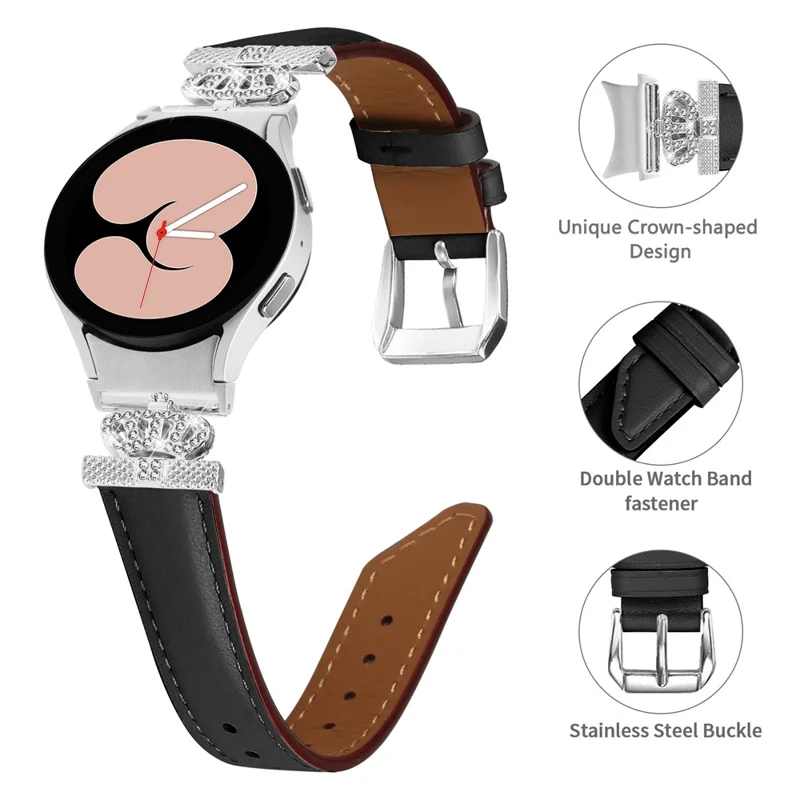 Rhinestone-Band für Samsung Galaxy Watch 5 / Watch4 44mm 40mm Kronform-Verbinder Uhrenarmband mit Silberschnalle - Schwarz
