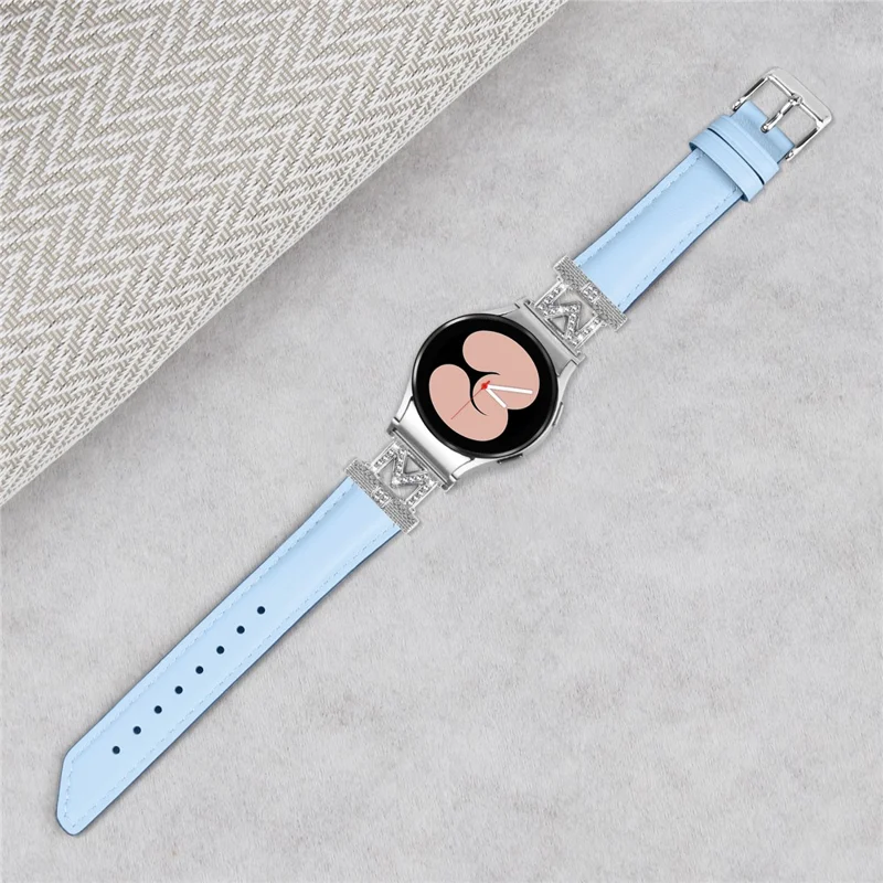 Watch Band for Samsung Galaxy Watch FE 40mm / Watch 5 / Watch4 44mm 40mm Rhinestone M-Shape Connector Bracelet Strap with Silver Buckle - Blue
