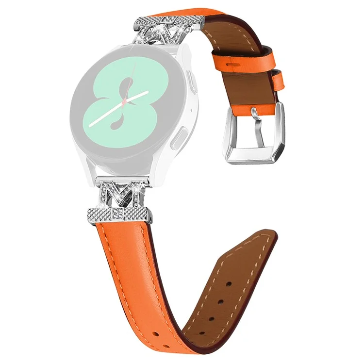 Pulseira de Relógio para Samsung Galaxy Watch3 41mm 45mm / Watch 5 40mm 44mm, Desenho de Diamante em Forma de M 20mm Tira Fina com Fivela de Prata - Laranja