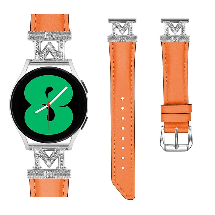 Pulseira de Relógio para Samsung Galaxy Watch3 41mm 45mm / Watch 5 40mm 44mm, Desenho de Diamante em Forma de M 20mm Tira Fina com Fivela de Prata - Laranja