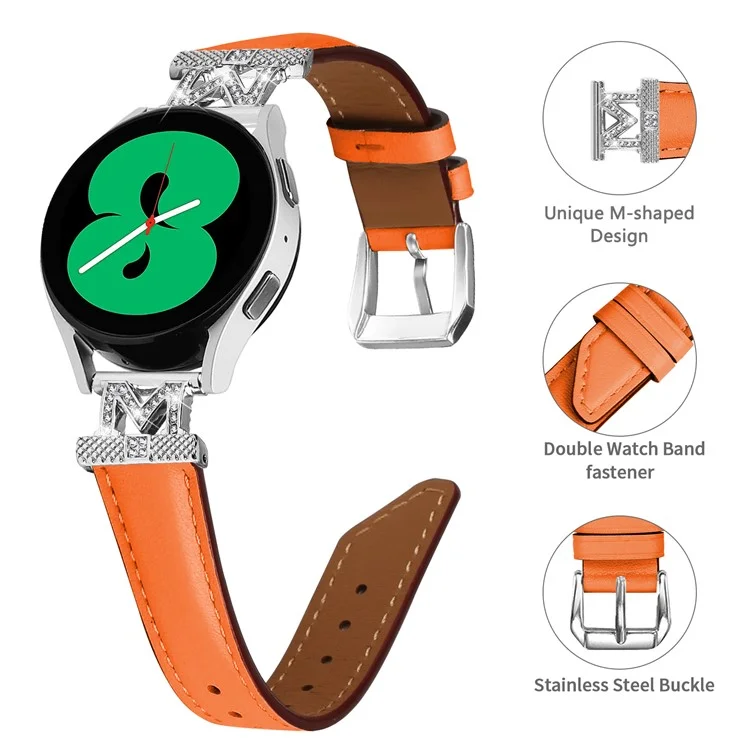 Pulseira de Relógio para Samsung Galaxy Watch3 41mm 45mm / Watch 5 40mm 44mm, Desenho de Diamante em Forma de M 20mm Tira Fina com Fivela de Prata - Laranja