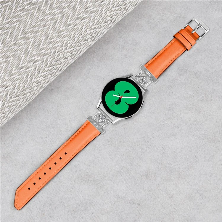 Pulseira de Relógio para Samsung Galaxy Watch3 41mm 45mm / Watch 5 40mm 44mm, Desenho de Diamante em Forma de M 20mm Tira Fina com Fivela de Prata - Laranja