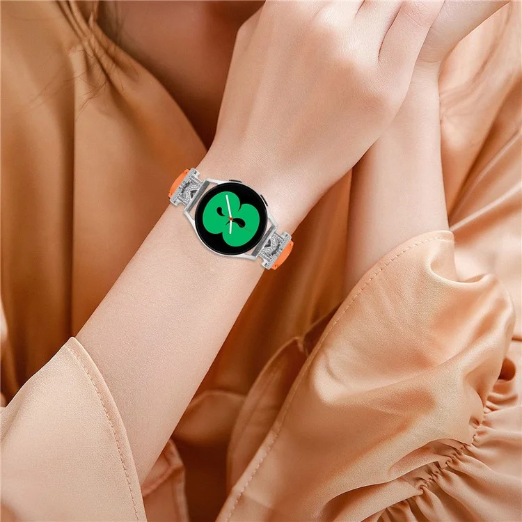 Pulseira de Relógio para Samsung Galaxy Watch3 41mm 45mm / Watch 5 40mm 44mm, Desenho de Diamante em Forma de M 20mm Tira Fina com Fivela de Prata - Laranja