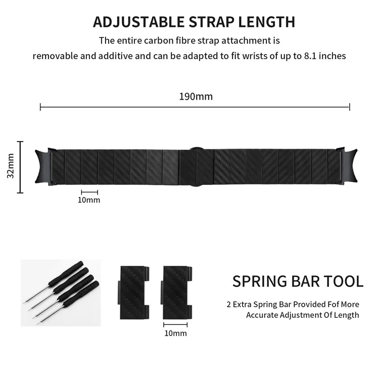 Cinturino per orologio per Samsung Galaxy Watch4 / Watch4 Classic / Watch4 Active / Watch 5 / Watch 5 Active Texture in fibra di carbonio con connettore