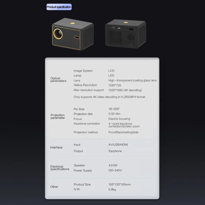 Y7 WiFi Portable Projector HD Office Home Theater Video Projector Kids Gift Media Player for YouTube Version - UK Plug