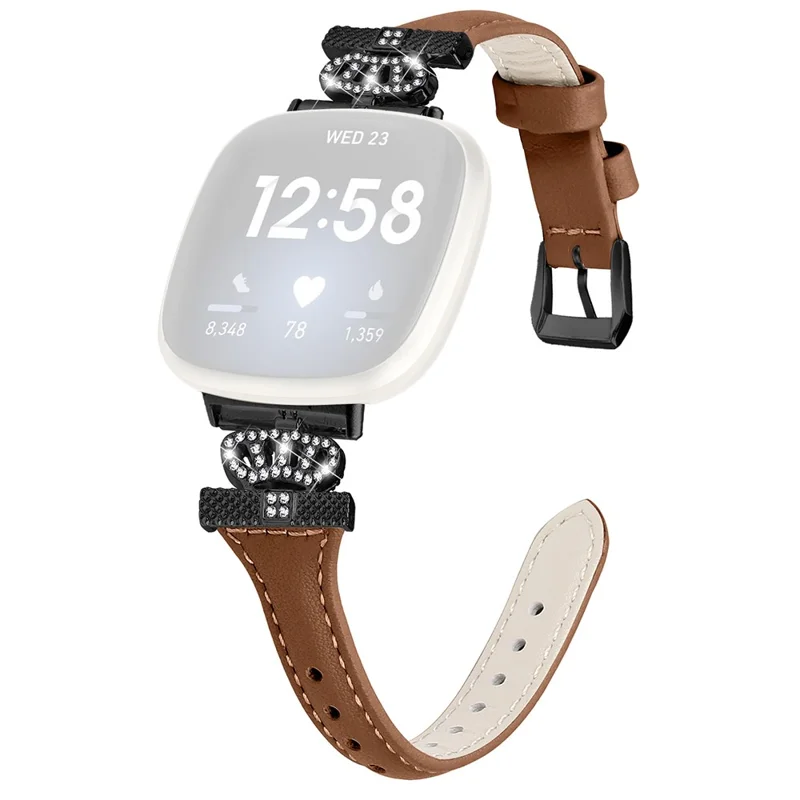 Per Fitbit Versa 3 / 4 / Sense / Sense 2 Cinturino di pelle bovina nera Crown - Marrone