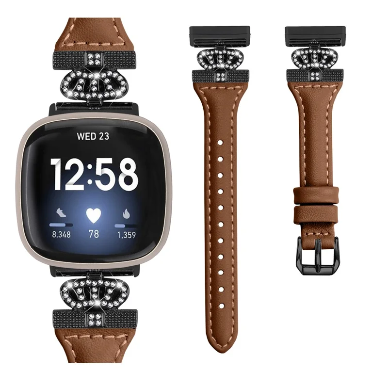 Per Fitbit Versa 3 / 4 / Sense / Sense 2 Cinturino di pelle bovina nera Crown - Marrone