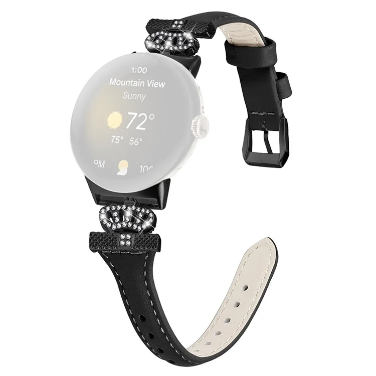 Per Google Pixel Watch 3 41mm / Watch 2 / Pixel Watch Cinturino con Fibbia in Nero e Cristallo Romboidale - Nero