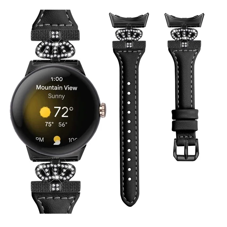 Per Google Pixel Watch 3 41mm / Watch 2 / Pixel Watch Cinturino con Fibbia in Nero e Cristallo Romboidale - Nero