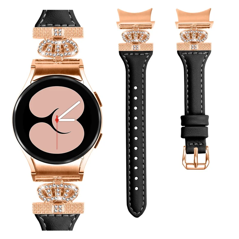 Rose Gold Buckle-Armband für Samsung Galaxy Watch4 / Watch5 / Watch4 Classic / Watch4 Active / Watch5 Active Watchband Rhinestone Crown-Armband - Schwarz