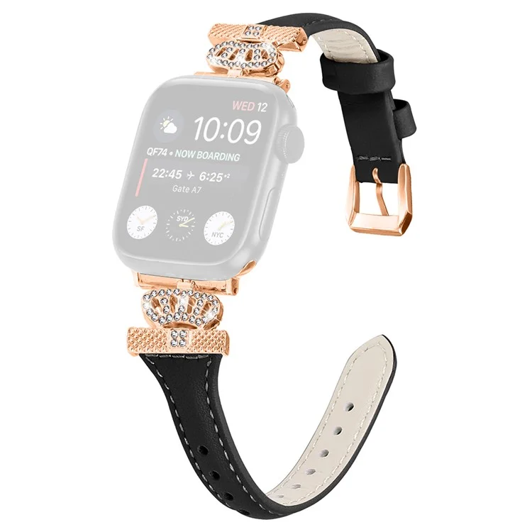 Rose Gold Buckle Wristband for Apple Watch Series 10 46mm / Ultra 2 Ultra 49mm /  Series 9 8 7 45mm / 6 5 4 SE (2023) SE (2022) SE 44mm / 3 2 1 42mm Strap - Black