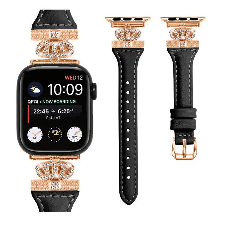 Rose Gold Buckle Wristband for Apple Watch Series 10 46mm / Ultra 2 Ultra 49mm /  Series 9 8 7 45mm / 6 5 4 SE (2023) SE (2022) SE 44mm / 3 2 1 42mm Strap - Black