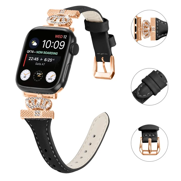 Rose Gold Buckle Wristband for Apple Watch Series 10 46mm / Ultra 2 Ultra 49mm /  Series 9 8 7 45mm / 6 5 4 SE (2023) SE (2022) SE 44mm / 3 2 1 42mm Strap - Black