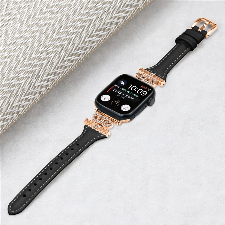 Rose Gold Buckle Wristband for Apple Watch Series 10 46mm / Ultra 2 Ultra 49mm /  Series 9 8 7 45mm / 6 5 4 SE (2023) SE (2022) SE 44mm / 3 2 1 42mm Strap - Black