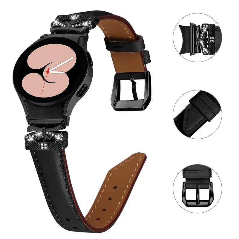 Para Samsung Galaxy Watch6 44mm / Watch6 Classic 43mm / 47mm Hebilla Negra Conector de Mariposa Correa - Negro