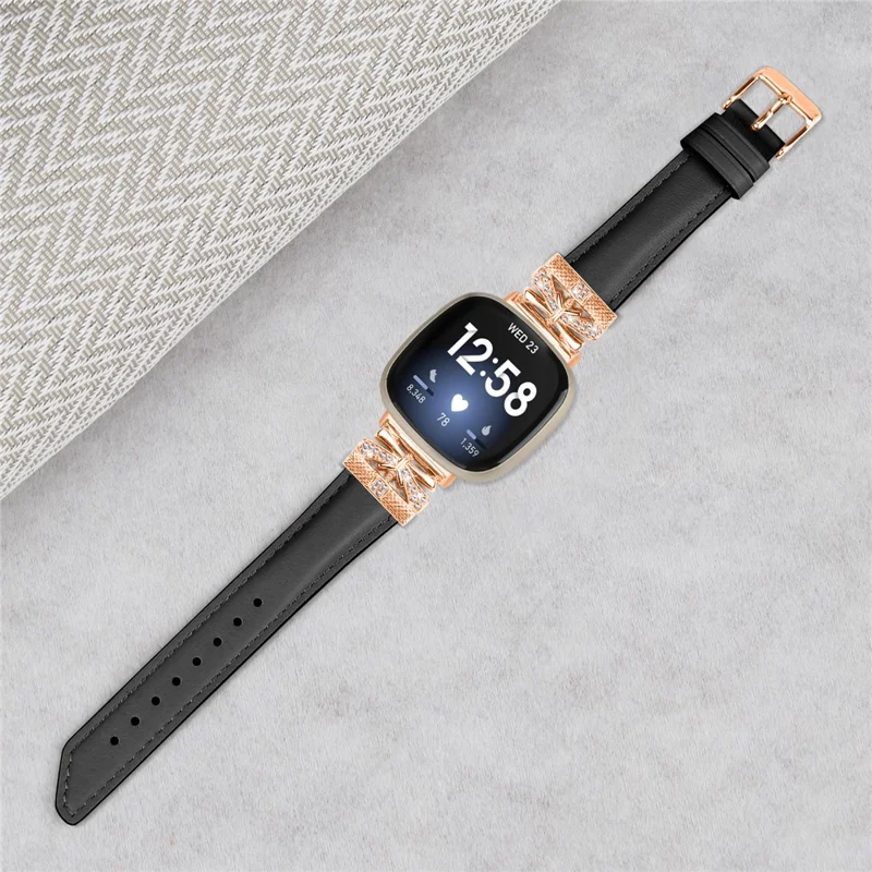 For Fitbit Versa 3 / 4 / Sense / Sense 2 Rose Gold Buckle Watch Strap Butterfly Connector Wrist Band - Black