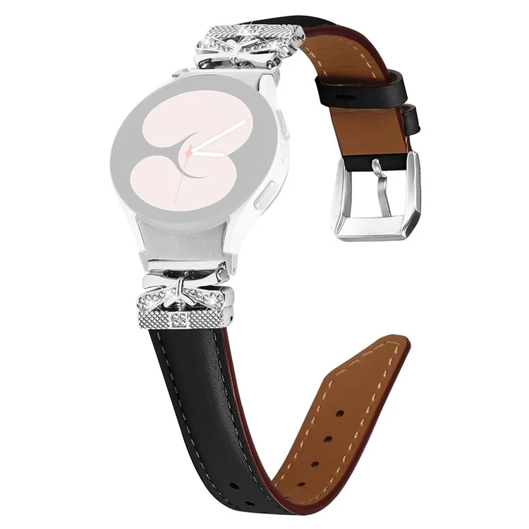 Silber-Schnallen-Schmetterlings-Dekor-Armband für Samsung Galaxy Watch4 / Watch5 / Watch4 Classic / Watch4 Active / Watch5 Active Armband - Schwarz