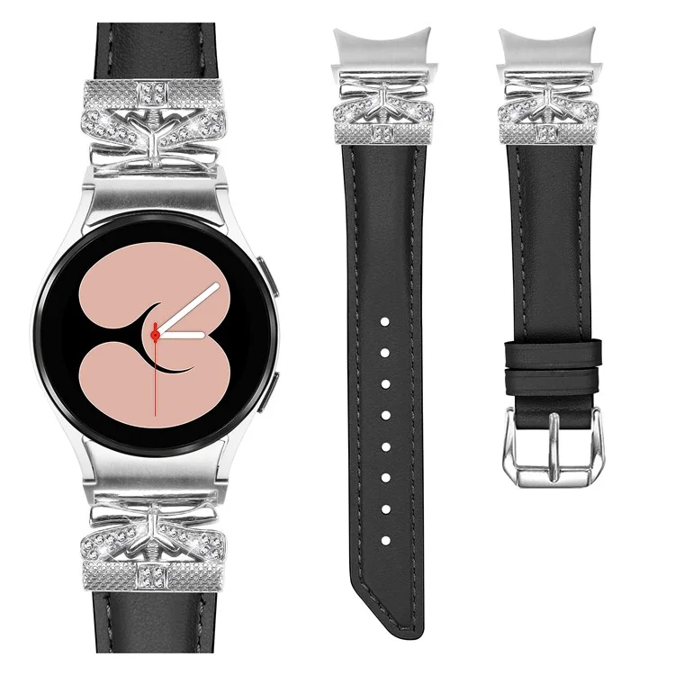 Silber-Schnallen-Schmetterlings-Dekor-Armband für Samsung Galaxy Watch4 / Watch5 / Watch4 Classic / Watch4 Active / Watch5 Active Armband - Schwarz