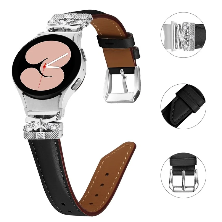 Silber-Schnallen-Schmetterlings-Dekor-Armband für Samsung Galaxy Watch4 / Watch5 / Watch4 Classic / Watch4 Active / Watch5 Active Armband - Schwarz