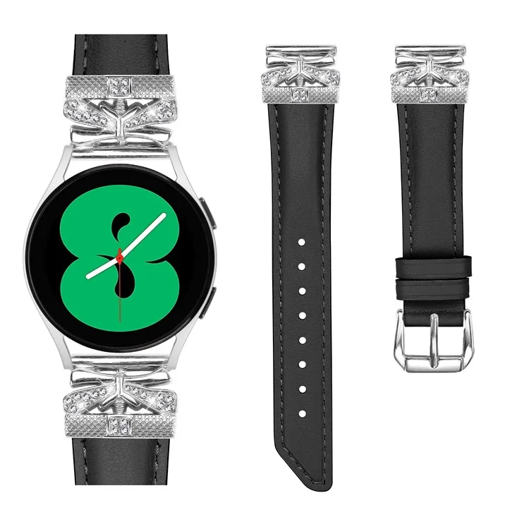 Silver Buckle 20mm Watch Band for Samsung Galaxy Watch6 44mm 40mm / Watch 5 Active 44mm 40mm / Watch 5 44mm 40mm / Watch4 Active 44mm 40mm - Black