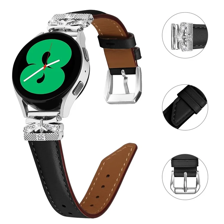 Silver Buckle 20mm Watch Band for Samsung Galaxy Watch6 44mm 40mm / Watch 5 Active 44mm 40mm / Watch 5 44mm 40mm / Watch4 Active 44mm 40mm - Black