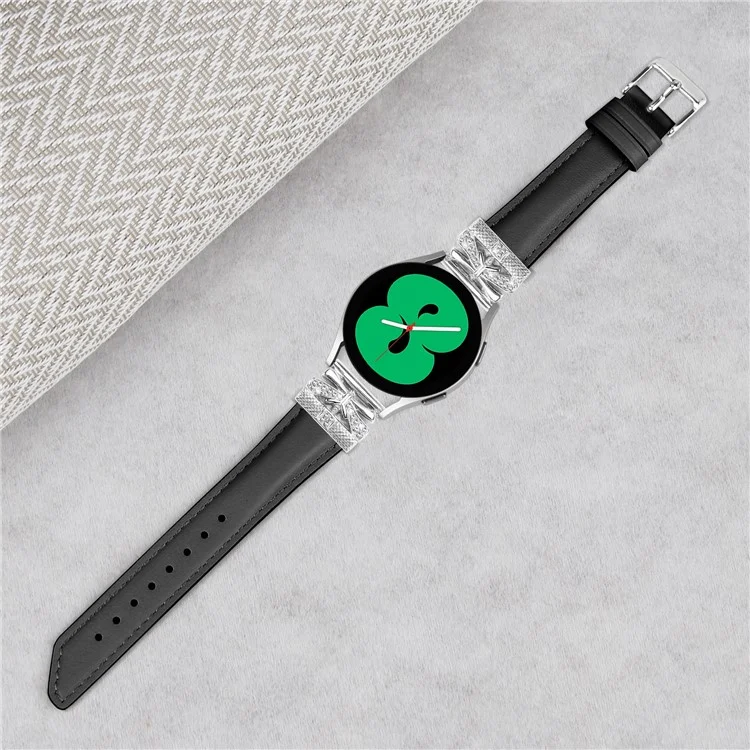 Silver Buckle 20mm Watch Band for Samsung Galaxy Watch6 44mm 40mm / Watch 5 Active 44mm 40mm / Watch 5 44mm 40mm / Watch4 Active 44mm 40mm - Black