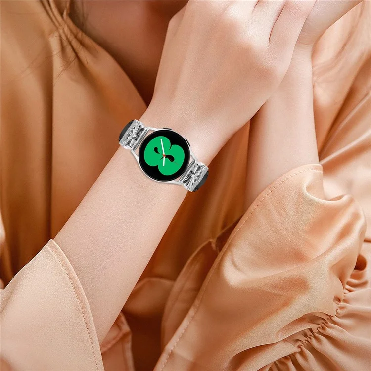 Silver Buckle 20mm Watch Band for Samsung Galaxy Watch6 44mm 40mm / Watch 5 Active 44mm 40mm / Watch 5 44mm 40mm / Watch4 Active 44mm 40mm - Black