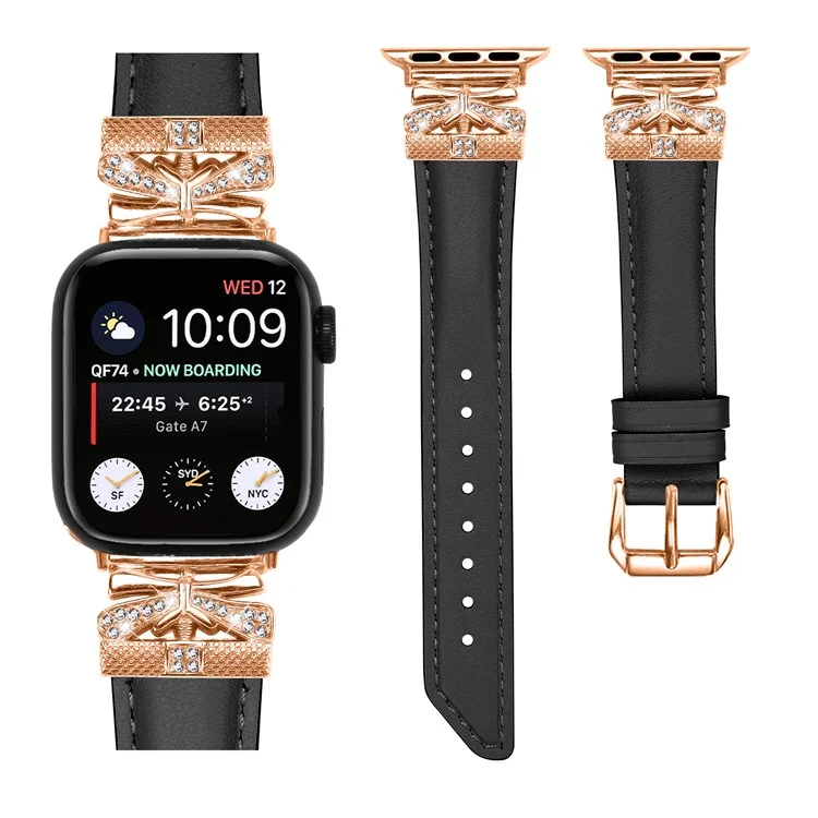 Для Apple Watch Series 10 46 мм / Ultra 2 Ultra 49 мм / Series 9 8 7 45 мм / 6 5 4 SE (2023) SE (2022) SE 44 мм / 3 2 1 42 мм Ремешок для часов Rose Gold Buckle - Черный