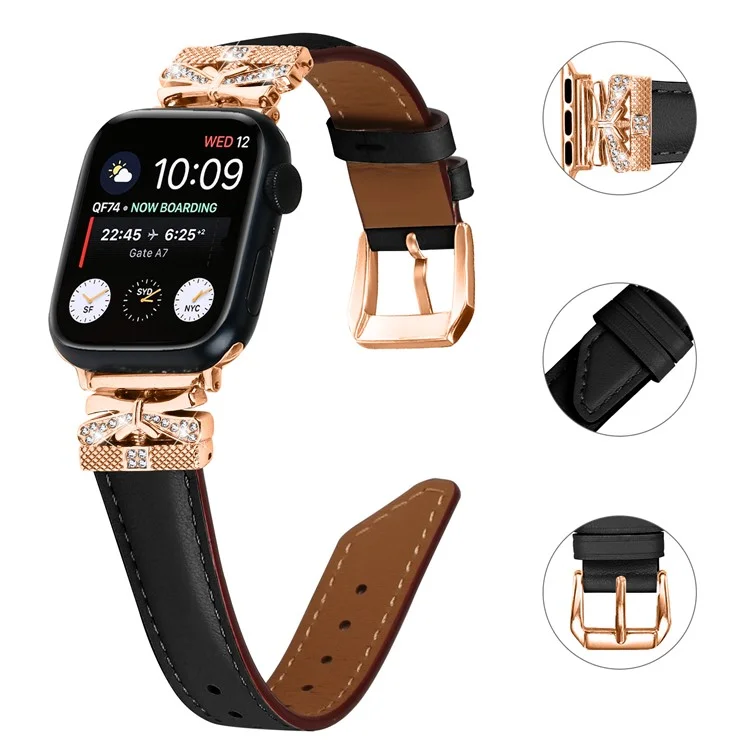 Для Apple Watch Series 10 46 мм / Ultra 2 Ultra 49 мм / Series 9 8 7 45 мм / 6 5 4 SE (2023) SE (2022) SE 44 мм / 3 2 1 42 мм Ремешок для часов Rose Gold Buckle - Черный