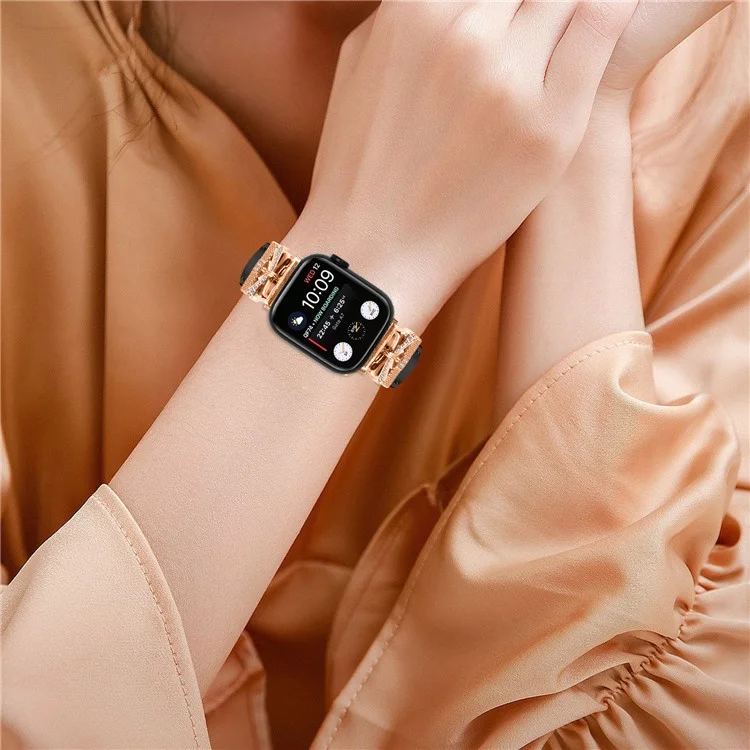 Для Apple Watch Series 10 46 мм / Ultra 2 Ultra 49 мм / Series 9 8 7 45 мм / 6 5 4 SE (2023) SE (2022) SE 44 мм / 3 2 1 42 мм Ремешок для часов Rose Gold Buckle - Черный