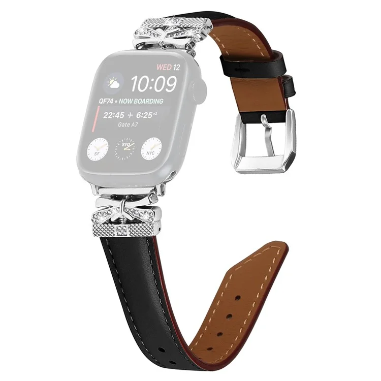 Für Apple Watch Series 10 46 mm / Ultra 2 Ultra 49 mm / Serie 9 8 7 45 mm / 6 5 4 SE (2023) SE (2022) SE 44 mm / 3 2 1 42 mm Watchband mit Silber-Schnalle - Schwarz