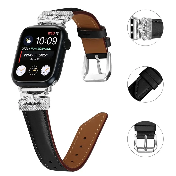 Für Apple Watch Series 10 46 mm / Ultra 2 Ultra 49 mm / Serie 9 8 7 45 mm / 6 5 4 SE (2023) SE (2022) SE 44 mm / 3 2 1 42 mm Watchband mit Silber-Schnalle - Schwarz