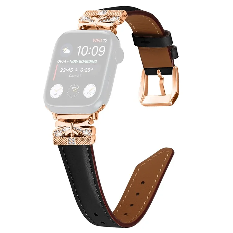 Watch Strap for Apple Watch Series 10 42mm / 9 8 7 41mm / SE (2023) SE (2022) SE 6 5 4 40mm / 3 2 1 38mm Rose Gold Buckle Smart Watch Strap - Black