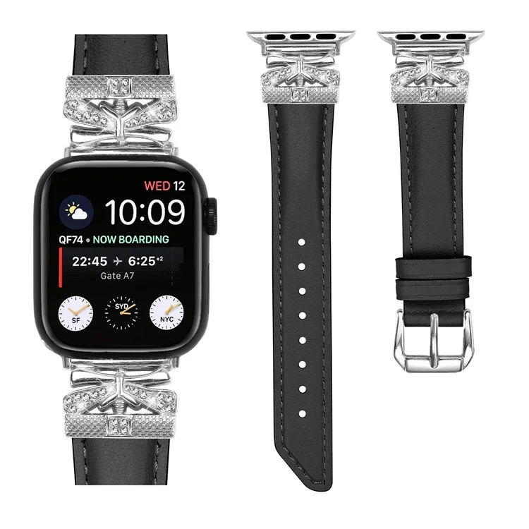Silbernes Schnalleneband für Apple Watch Series 10 42mm / 9 8 7 41mm / SE (2023) SE (2022) SE 6 5 4 40mm / 3 2 1 38mm Uhr - Schwarz