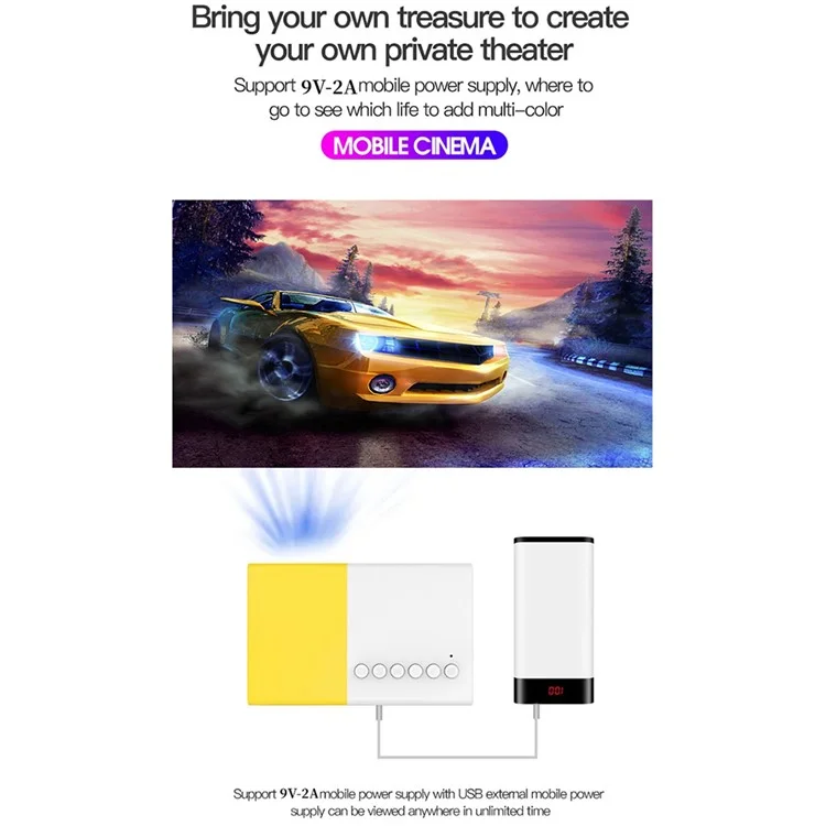 J9 480x360 HD 1080P Mini LED Projector Home Theater Portable Pocket Beamer Built-in Speaker, Basic Version - Blue / UK Plug