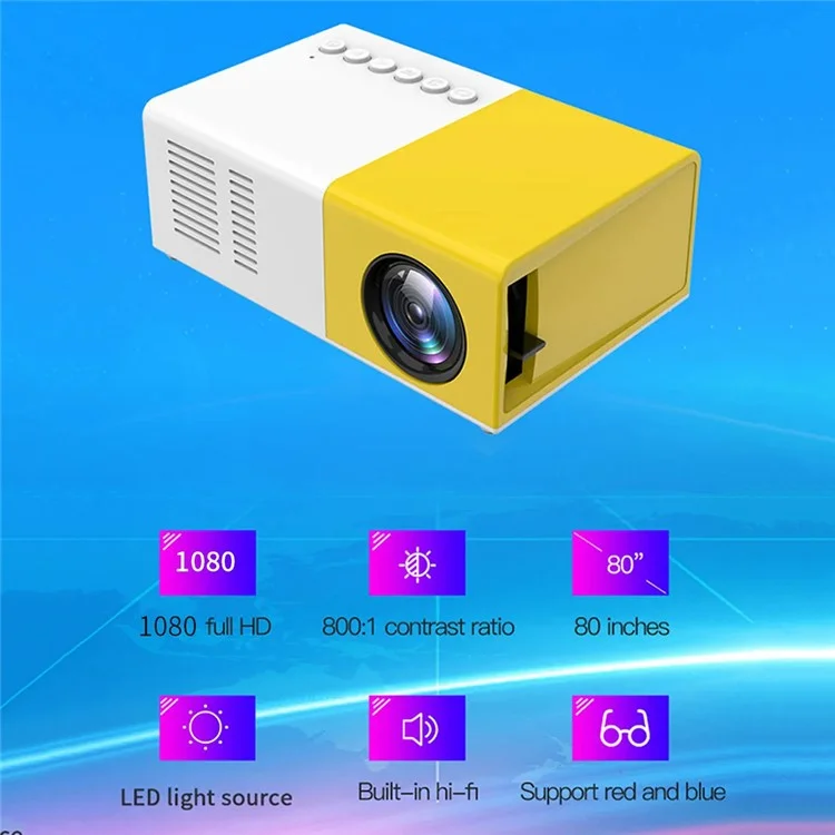 J9 480x360 HD 1080P Mini LED Projector Home Theater Portable Pocket Beamer Built-in Speaker, Basic Version - Blue / UK Plug