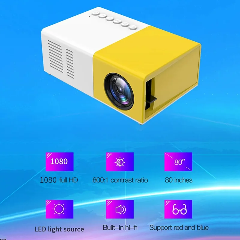 J9 480x360 HD 1080P Mini LED Projector Home Theater Draagbare Pocket Beamer met ingebouwde luidspreker, Basisversie - Zwart / AU-stekker