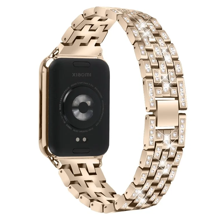 Para Xiaomi Smart Band 8 Pro Watch Band Rhinestone Decor 5-Bead Metal Watch Strap - Oro