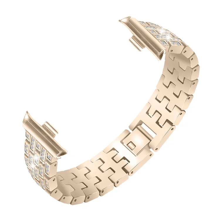 Para Xiaomi Smart Band 8 Pro Watch Band Rhinestone Decor 5-Bead Metal Watch Strap - Oro
