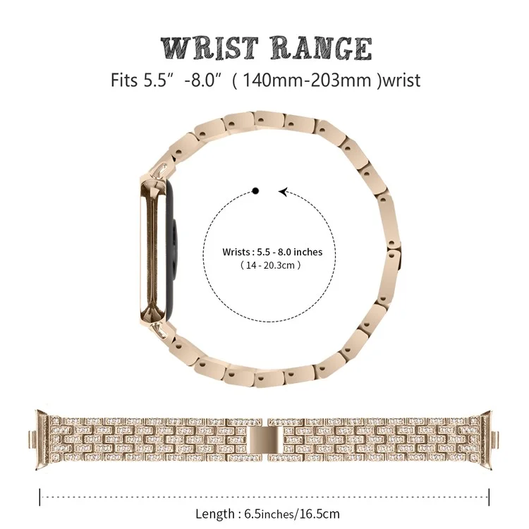 Para Xiaomi Smart Band 8 Pro Watch Band Rhinestone Decor 5-Bead Metal Watch Strap - Oro