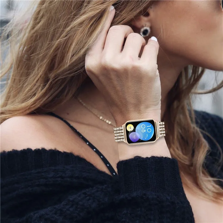 Para Xiaomi Smart Band 8 Pro Watch Band Rhinestone Decor 5-Bead Metal Watch Strap - Oro