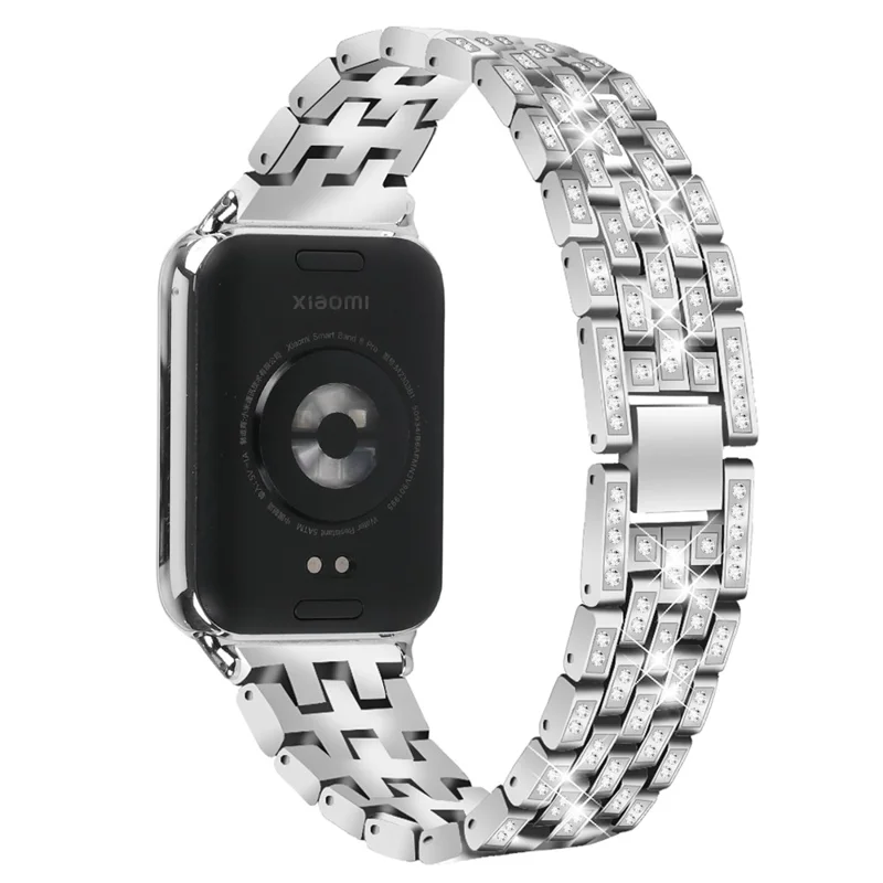 For Xiaomi Smart Band 8 Pro Watch Band Rhinestone Decor 5-Bead Metal Watch Strap - Silver