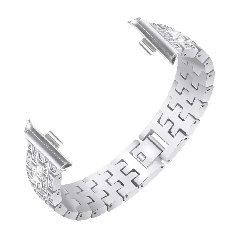 For Xiaomi Smart Band 8 Pro Watch Band Rhinestone Decor 5-Bead Metal Watch Strap - Silver
