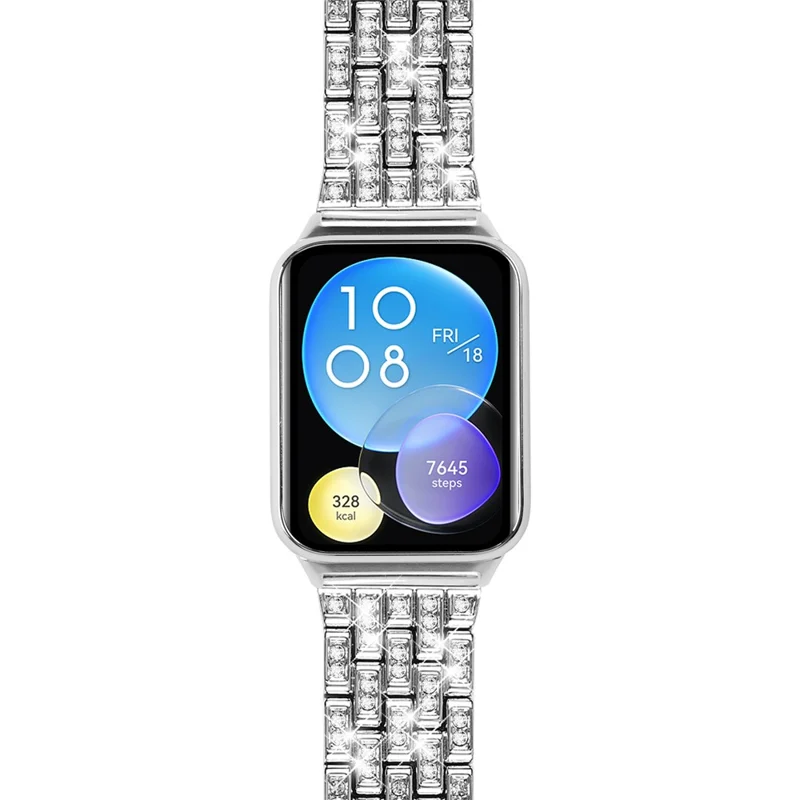 For Xiaomi Smart Band 8 Pro Watch Band Rhinestone Decor 5-Bead Metal Watch Strap - Silver