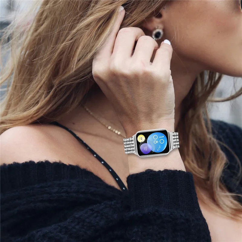 For Xiaomi Smart Band 8 Pro Watch Band Rhinestone Decor 5-Bead Metal Watch Strap - Silver