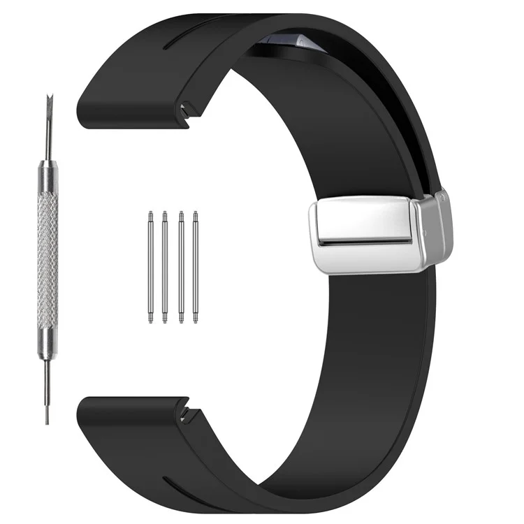 Para Samsung Galaxy Watch 6 / 6 Classic / 5 / 4 / Huawei Watch GT 3 42mm Correa de Silicona con Hebilla Magnética de Plata 20mm - Negro