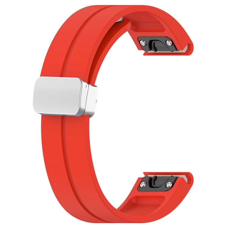 For Samsung Galaxy Watch 6 / 6 Classic / 5 / 4 / Huawei Watch GT 3 42mm Silicone Strap Magnetic Silver Buckle 20mm Watchband - Red
