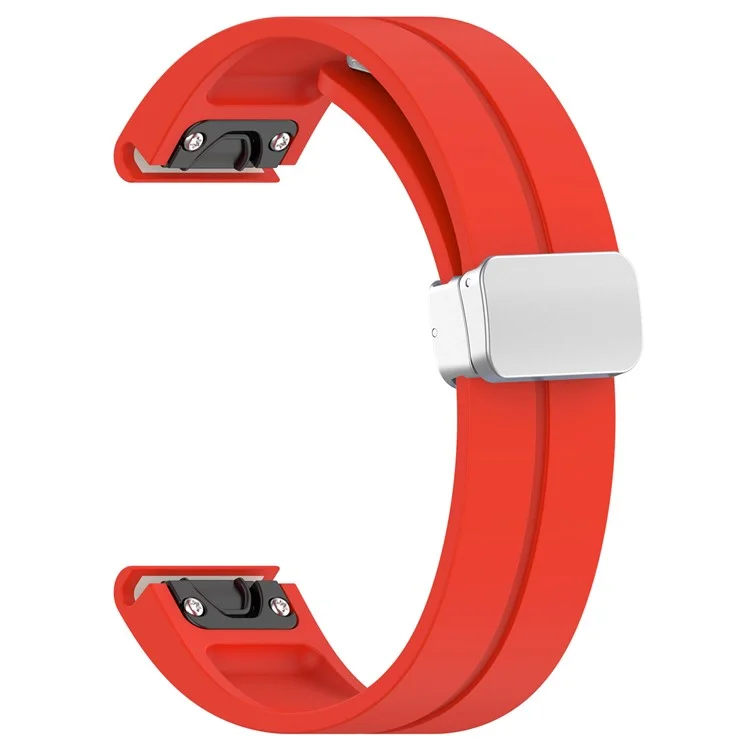 For Samsung Galaxy Watch 6 / 6 Classic / 5 / 4 / Huawei Watch GT 3 42mm Silicone Strap Magnetic Silver Buckle 20mm Watchband - Red